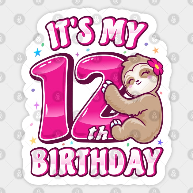 It's My 12th Birthday Girls Sloth Sticker by PnJ